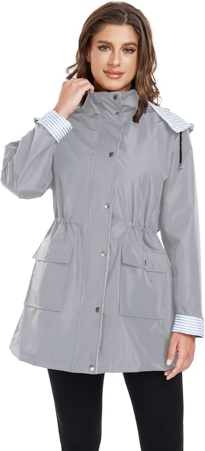 Arthas Women Light Rain Jacket Waterproof Active Outdoor Trench Raincoat with Hood Lightweight Plus Size for Girls