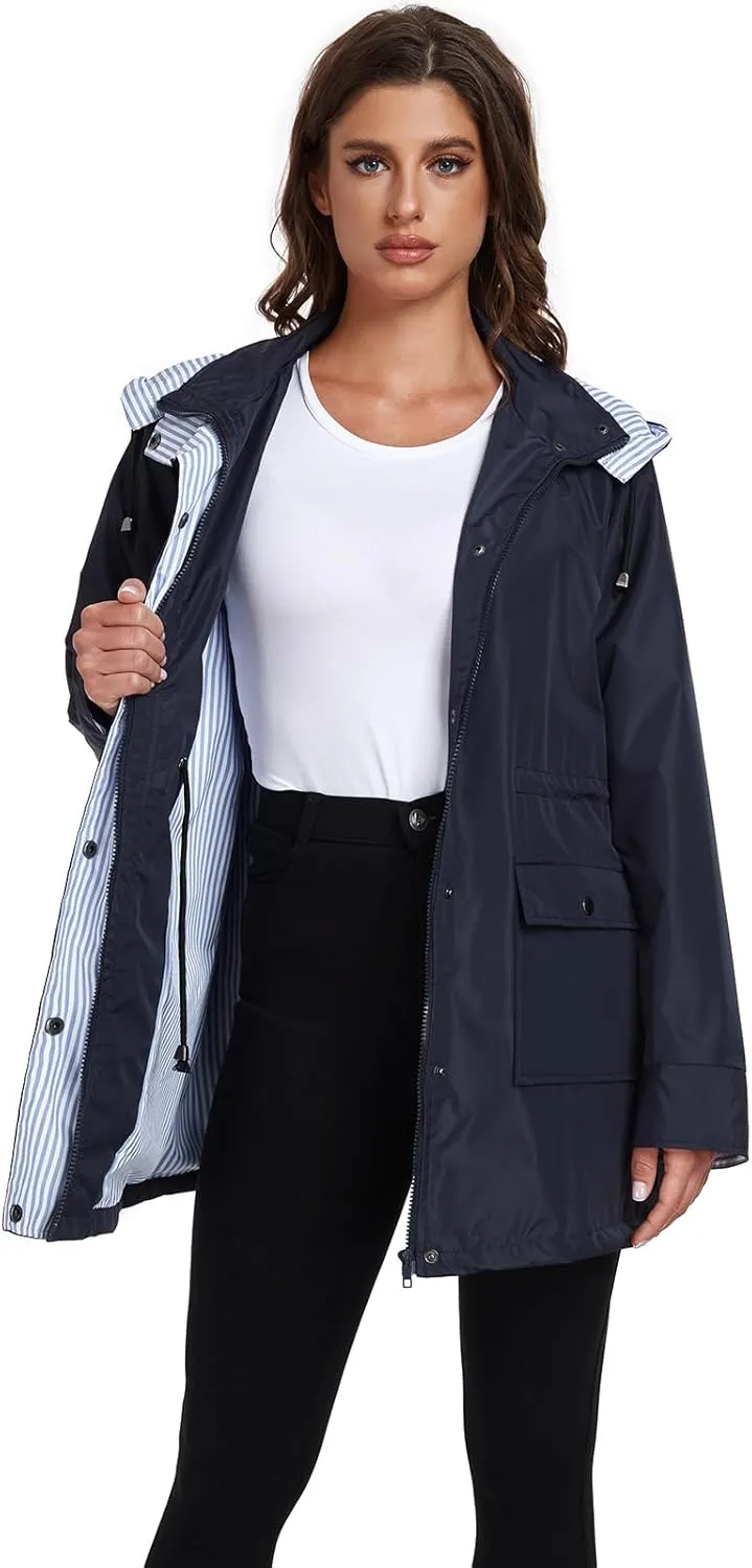 Arthas Women Light Rain Jacket Waterproof Active Outdoor Trench Raincoat with Hood Lightweight Plus Size for Girls