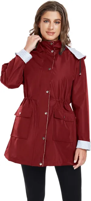Arthas Women Light Rain Jacket Waterproof Active Outdoor Trench Raincoat with Hood Lightweight Plus Size for Girls