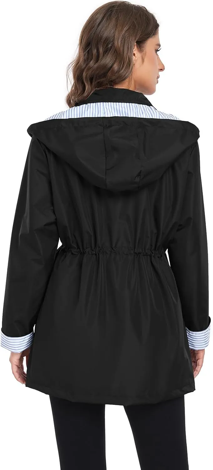 Arthas Women Light Rain Jacket Waterproof Active Outdoor Trench Raincoat with Hood Lightweight Plus Size for Girls