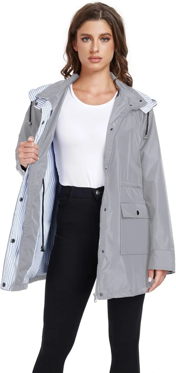 Arthas Women Light Rain Jacket Waterproof Active Outdoor Trench Raincoat with Hood Lightweight Plus Size for Girls