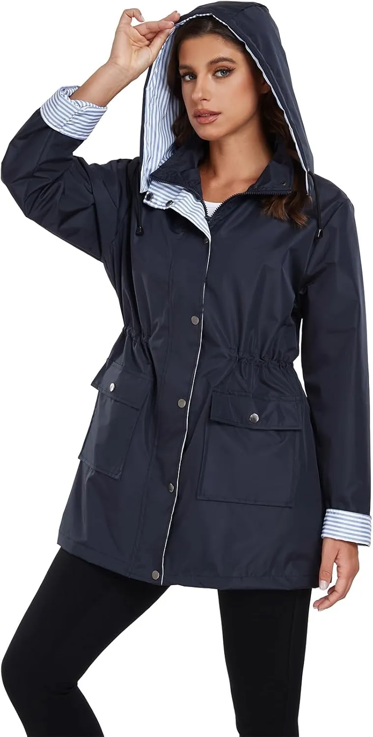 Arthas Women Light Rain Jacket Waterproof Active Outdoor Trench Raincoat with Hood Lightweight Plus Size for Girls