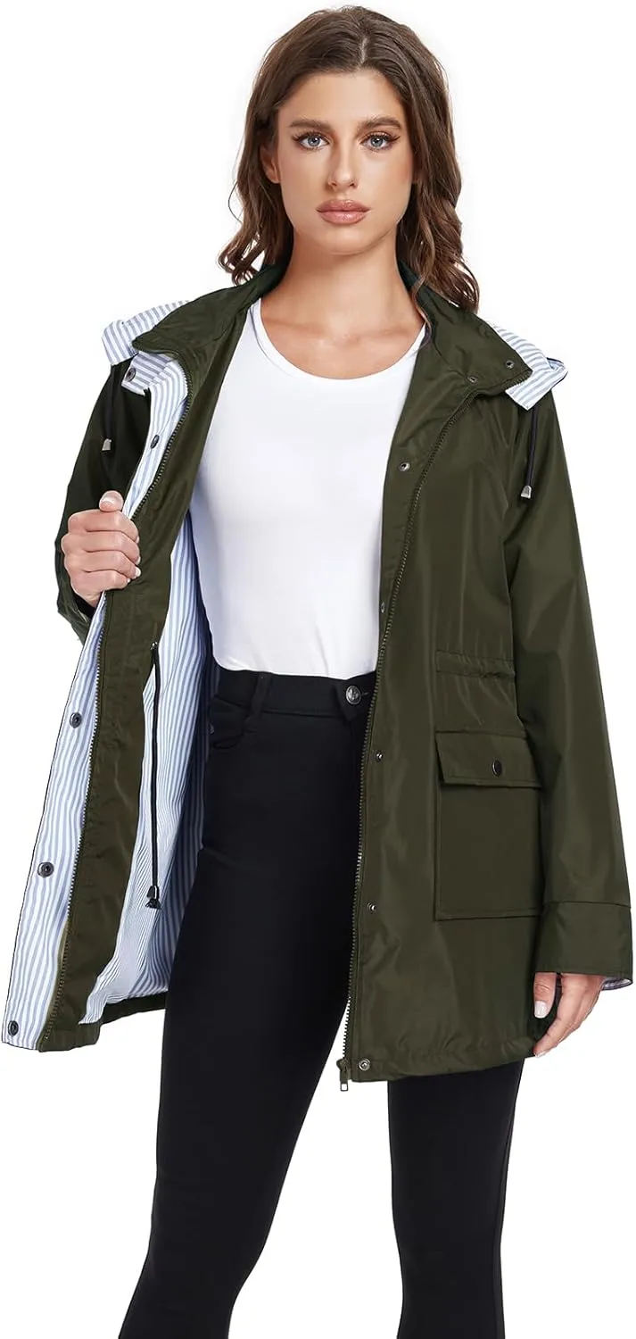 Arthas Women Light Rain Jacket Waterproof Active Outdoor Trench Raincoat with Hood Lightweight Plus Size for Girls