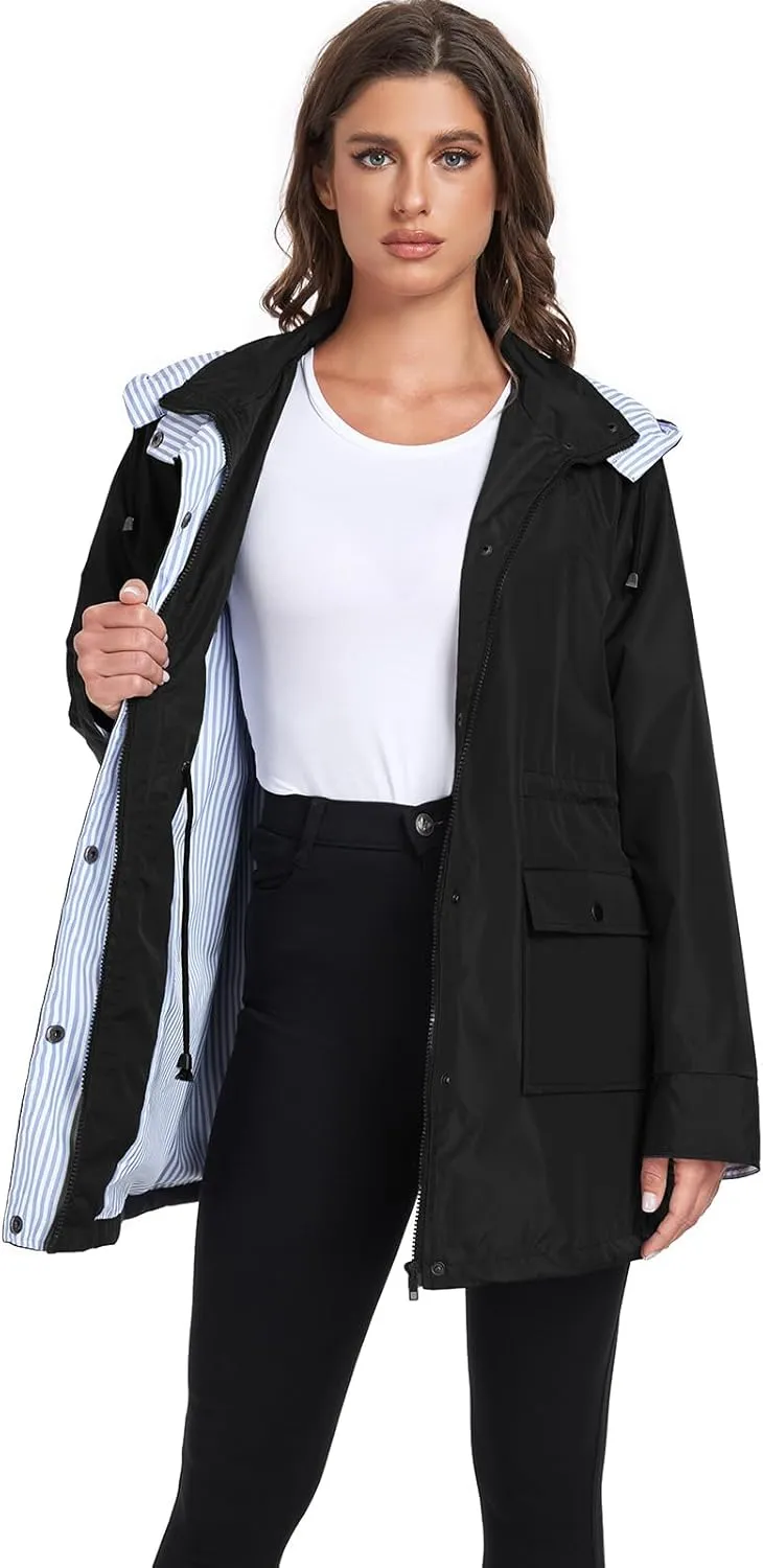 Arthas Women Light Rain Jacket Waterproof Active Outdoor Trench Raincoat with Hood Lightweight Plus Size for Girls