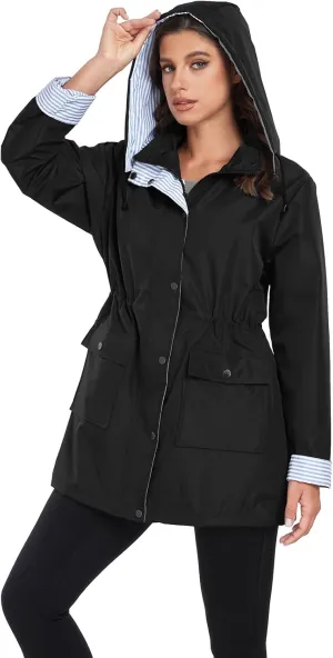 Arthas Women Light Rain Jacket Waterproof Active Outdoor Trench Raincoat with Hood Lightweight Plus Size for Girls