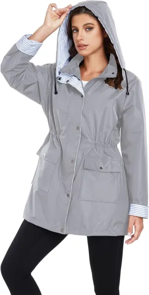 Arthas Women Light Rain Jacket Waterproof Active Outdoor Trench Raincoat with Hood Lightweight Plus Size for Girls