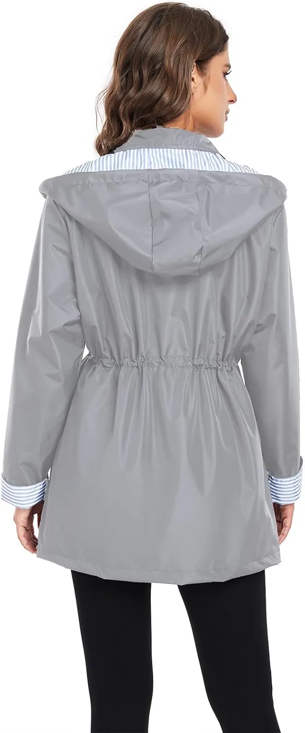 Arthas Women Light Rain Jacket Waterproof Active Outdoor Trench Raincoat with Hood Lightweight Plus Size for Girls