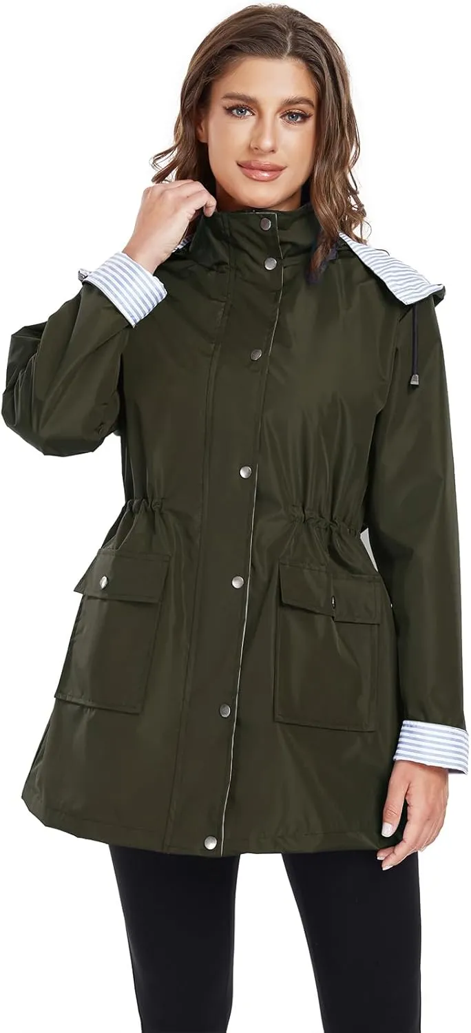 Arthas Women Light Rain Jacket Waterproof Active Outdoor Trench Raincoat with Hood Lightweight Plus Size for Girls