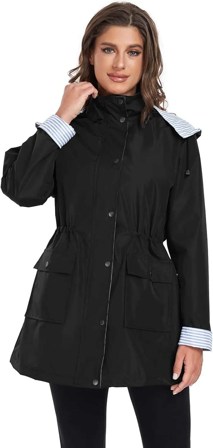 Arthas Women Light Rain Jacket Waterproof Active Outdoor Trench Raincoat with Hood Lightweight Plus Size for Girls