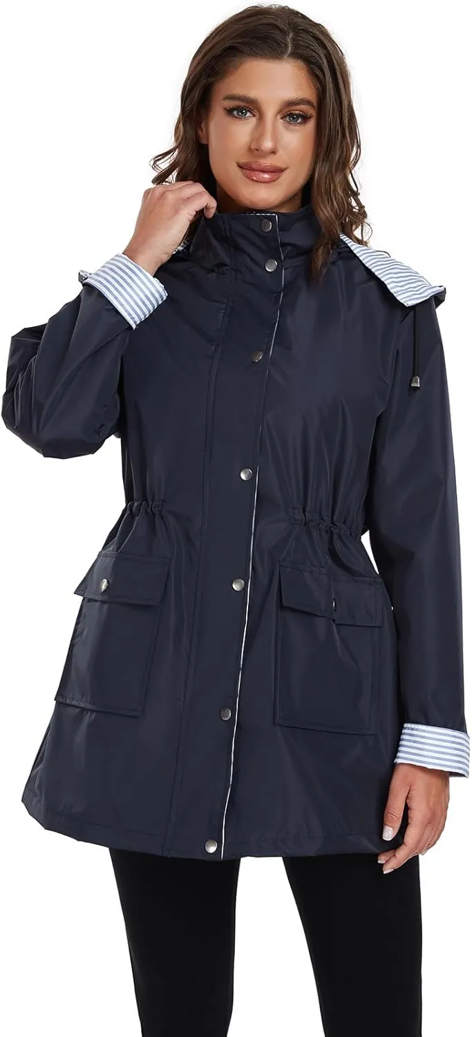 Arthas Women Light Rain Jacket Waterproof Active Outdoor Trench Raincoat with Hood Lightweight Plus Size for Girls
