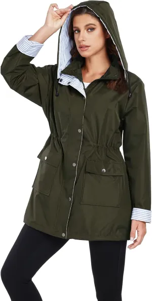 Arthas Women Light Rain Jacket Waterproof Active Outdoor Trench Raincoat with Hood Lightweight Plus Size for Girls