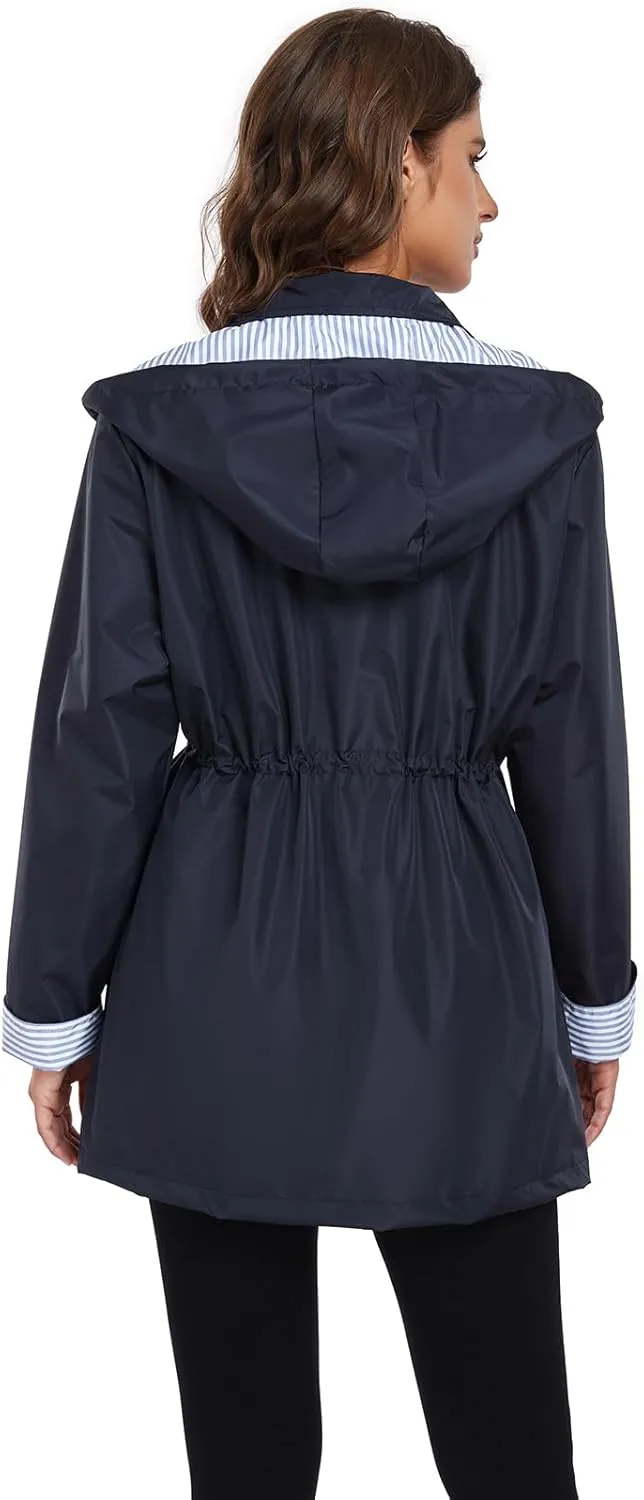 Arthas Women Light Rain Jacket Waterproof Active Outdoor Trench Raincoat with Hood Lightweight Plus Size for Girls