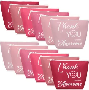 Baderke 12 Pcs Thank You Gifts Inspirational Makeup Bags for Women Canvas Cosmetic Bags Bulk with Zipper Travel Toiletry Pouch Appreciation Gifts for Employee Coworkers Teacher Nurse Worker Volunteer