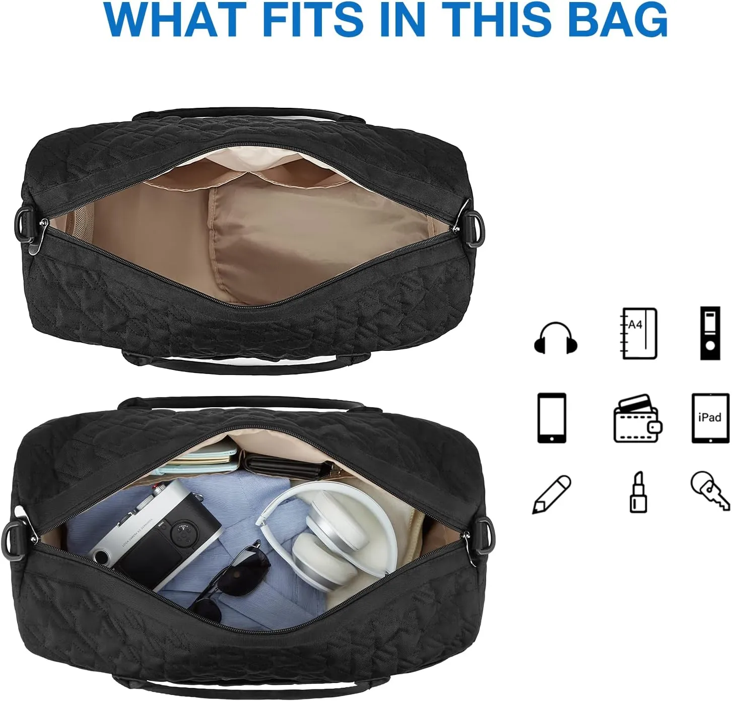 BAGSMART Black 40L Travel Duffle Bag with Shoes Compartment, Carry On Weekender Overnight Bag for Men Women