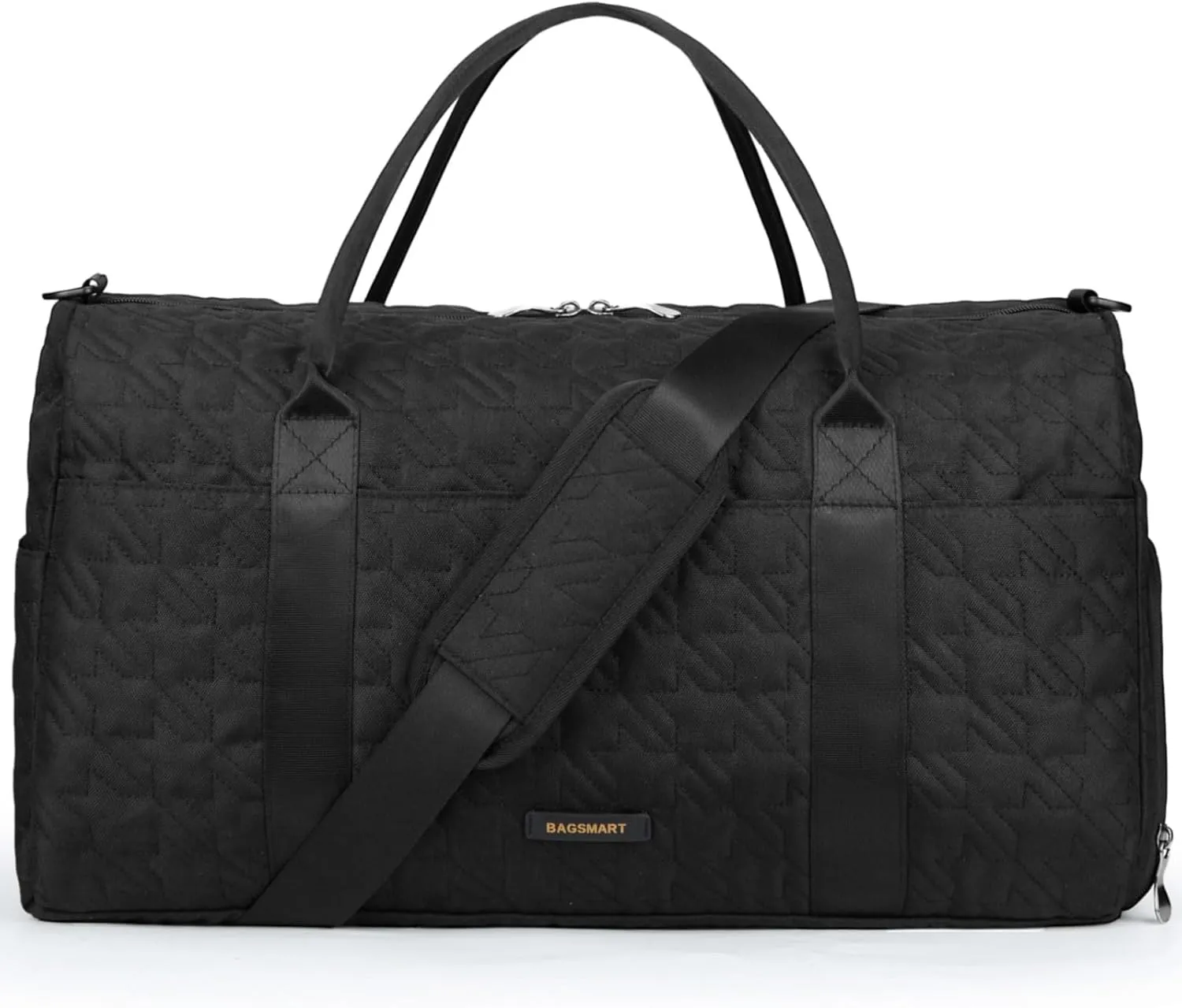 BAGSMART Black 40L Travel Duffle Bag with Shoes Compartment, Carry On Weekender Overnight Bag for Men Women