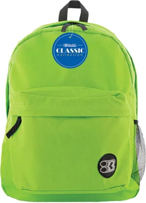 BAZIC School Backpack 17" Lime, Lightweight School Bag Padded Back & Adjustable Strap for Students, Travel Bag Fit A4 Notebook, 1-Pack