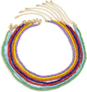 Beaded Chain Long Layered Necklaces for Women Fashion Jewelry, 7 Layered Dainty Layered Necklaces for Women Gold