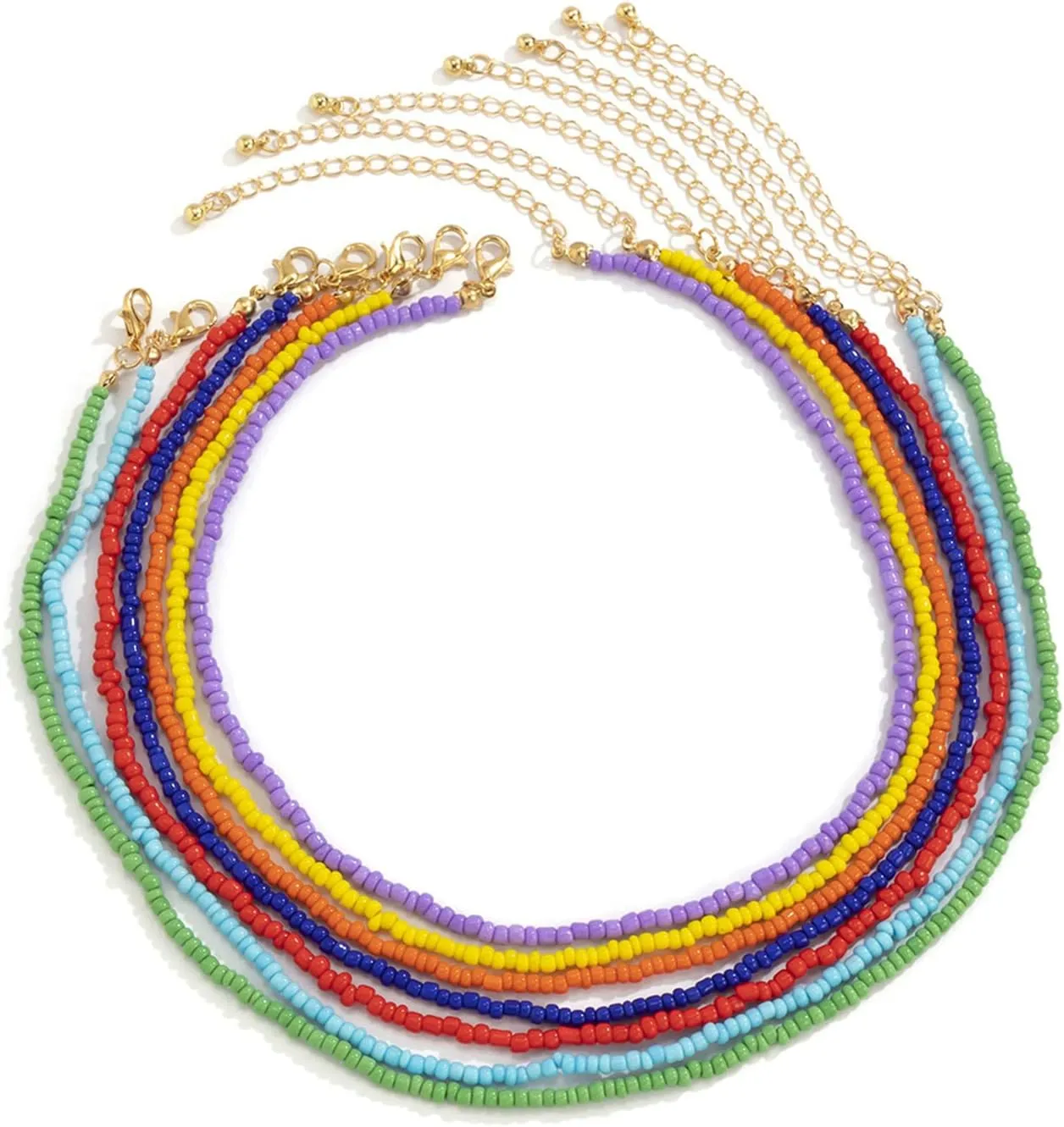 Beaded Chain Long Layered Necklaces for Women Fashion Jewelry, 7 Layered Dainty Layered Necklaces for Women Gold