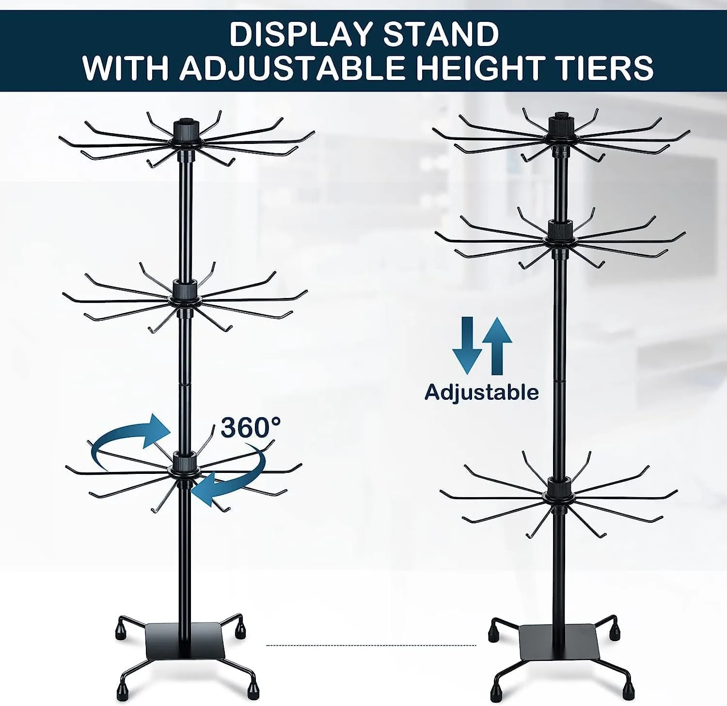 BestAlice 2Pack Jewelry Rack, 3 Tier Rotating Jewelry Display Holder, Necklace Holder Rack Fashion Counter Jewelry Tree Stand, Adjustable Metal Jewelry Hold(Black)