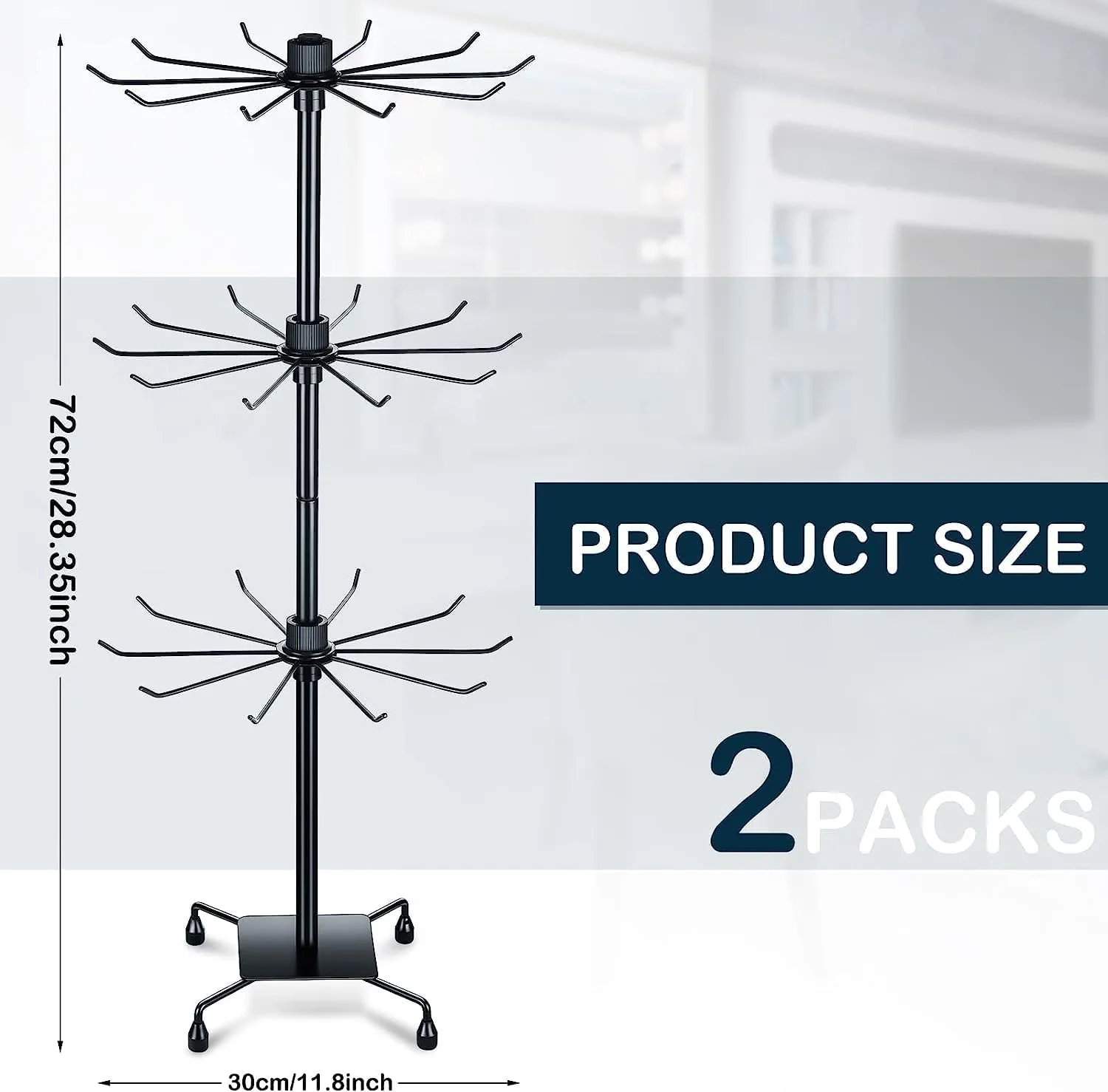 BestAlice 2Pack Jewelry Rack, 3 Tier Rotating Jewelry Display Holder, Necklace Holder Rack Fashion Counter Jewelry Tree Stand, Adjustable Metal Jewelry Hold(Black)