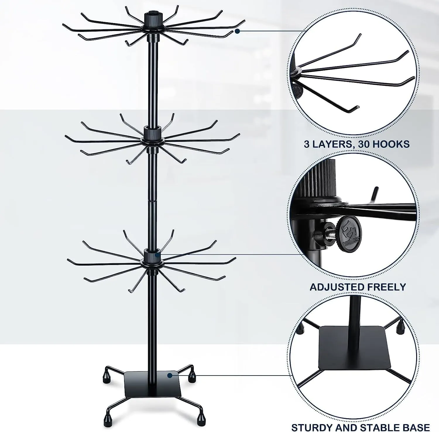 BestAlice 2Pack Jewelry Rack, 3 Tier Rotating Jewelry Display Holder, Necklace Holder Rack Fashion Counter Jewelry Tree Stand, Adjustable Metal Jewelry Hold(Black)