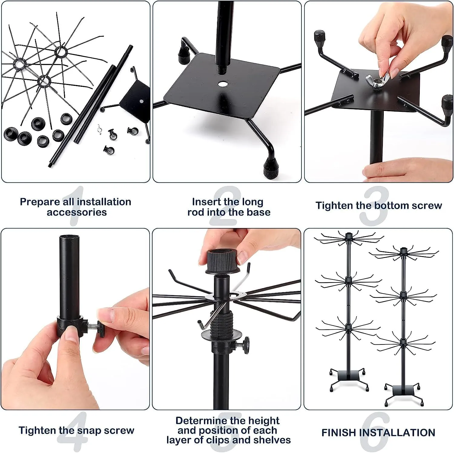 BestAlice 2Pack Jewelry Rack, 3 Tier Rotating Jewelry Display Holder, Necklace Holder Rack Fashion Counter Jewelry Tree Stand, Adjustable Metal Jewelry Hold(Black)