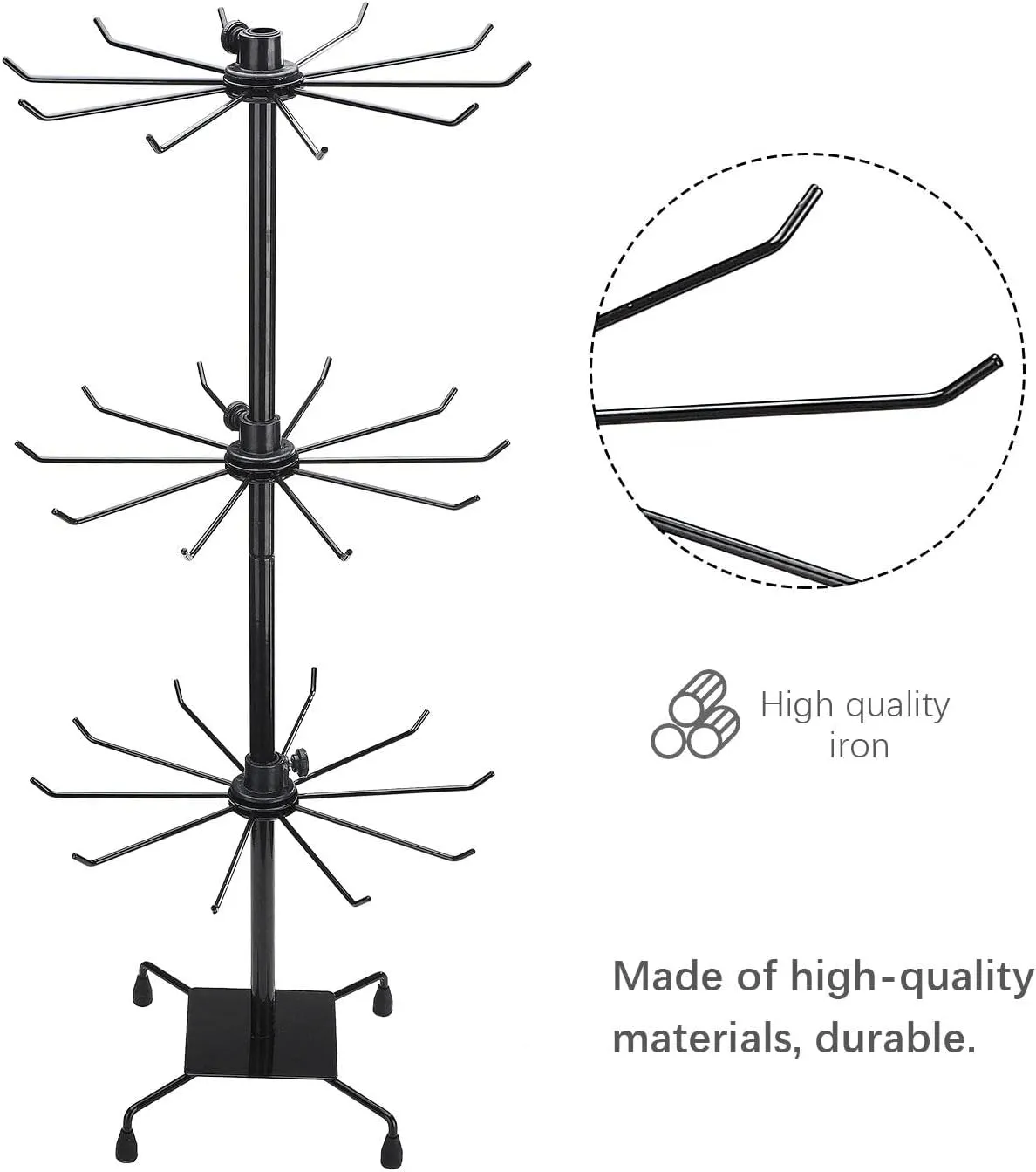 BestAlice Jewelry Rack, 3 Tier Rotating Jewelry Display Holder, Necklace Holder Rack Fashion Counter Jewelry Tree Stand, Adjustable Metal Jewelry Hold (black, 3Tier)