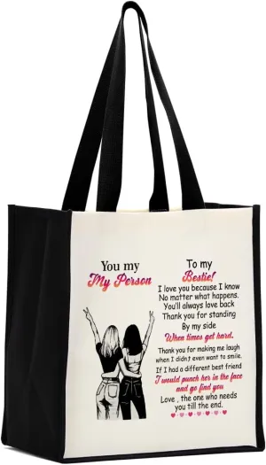 Bestie Friendship Gifts for Women, Best Friend Christmas Birthday Gifts, Canvas Tote Bag Reusable Grocery Bags