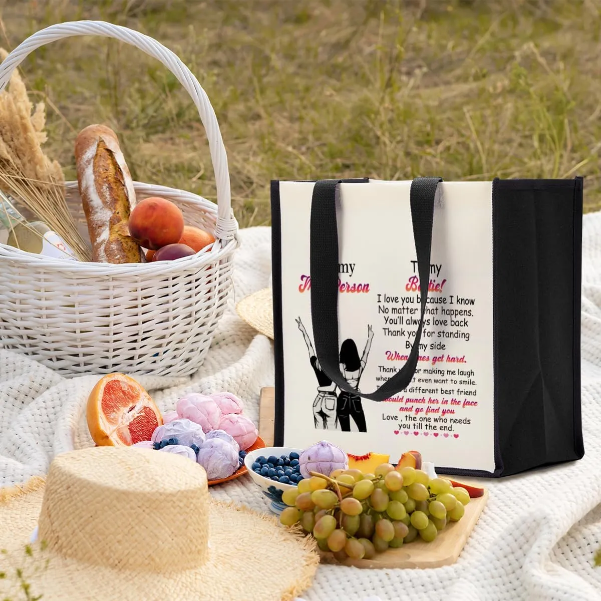 Bestie Friendship Gifts for Women, Best Friend Christmas Birthday Gifts, Canvas Tote Bag Reusable Grocery Bags