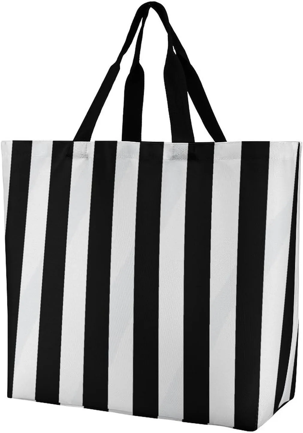 Black & White Stripe Tote Bag for Women Reusable Eco-friendly Shopping Bags Large Capacity Shoulder Bag