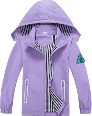Boys Rain Jacket with Detachable Hood Lightweight Raincoats for Kids