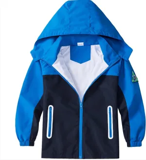 Boys Rain Jacket with Detachable Hood Lightweight Raincoats for Kids