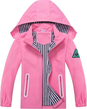 Boys Rain Jacket with Detachable Hood Lightweight Raincoats for Kids