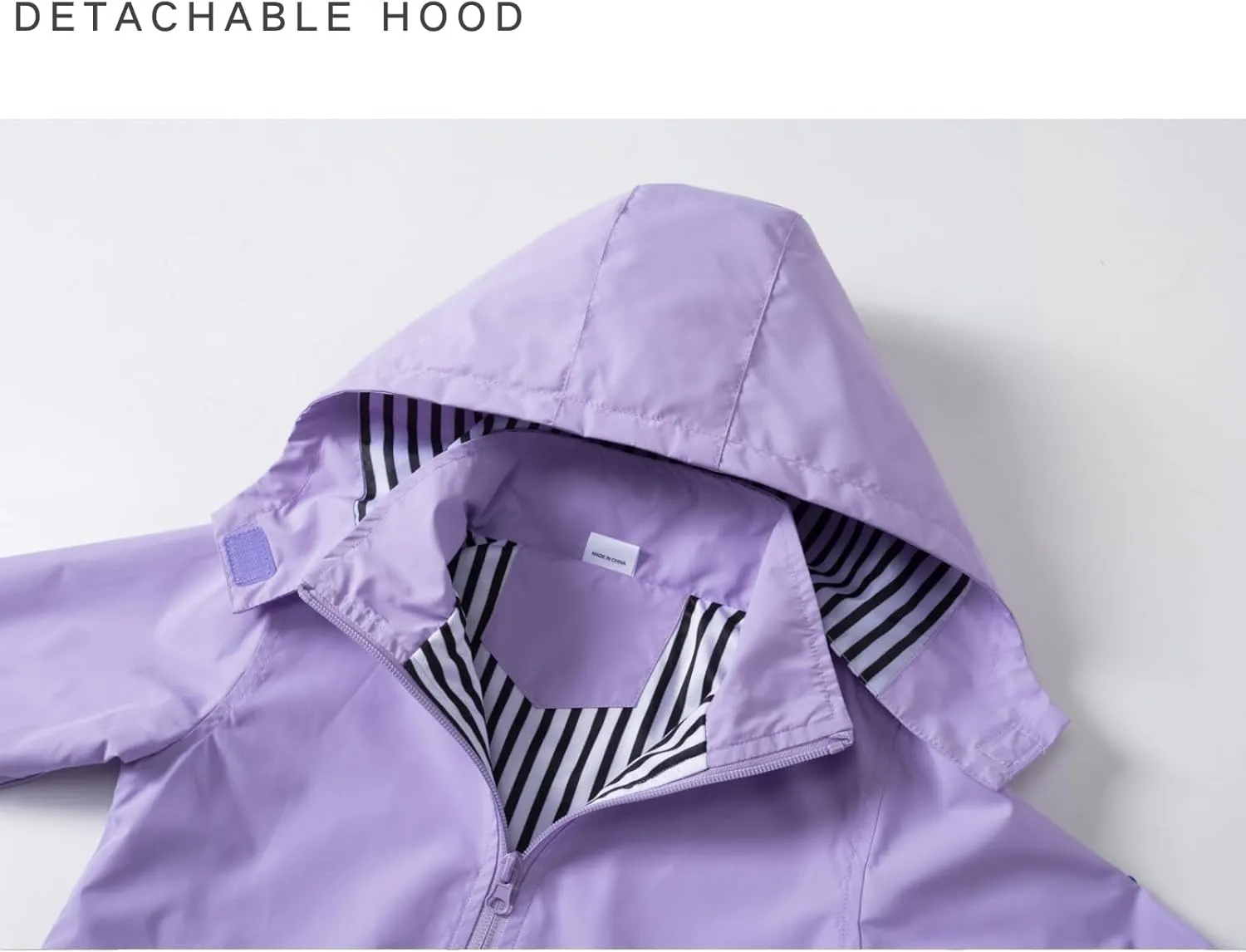 Boys Rain Jacket with Detachable Hood Lightweight Raincoats for Kids