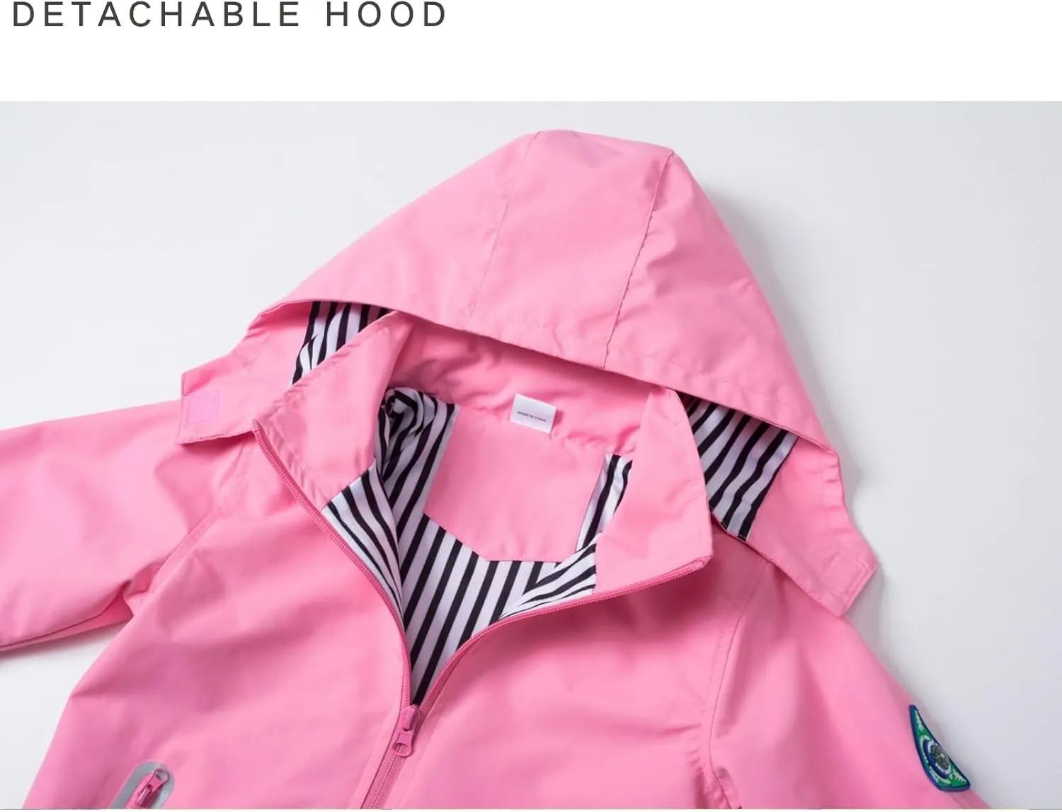 Boys Rain Jacket with Detachable Hood Lightweight Raincoats for Kids
