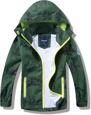 Boys Rain Jacket with Detachable Hood Lightweight Raincoats for Kids
