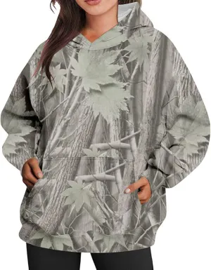 Camo Hoodie for Women Fleece Oversized Maple-Leaf Long Sleeve Sweatshirt Fall Pullover Hoodies with Kangaroo Pocket