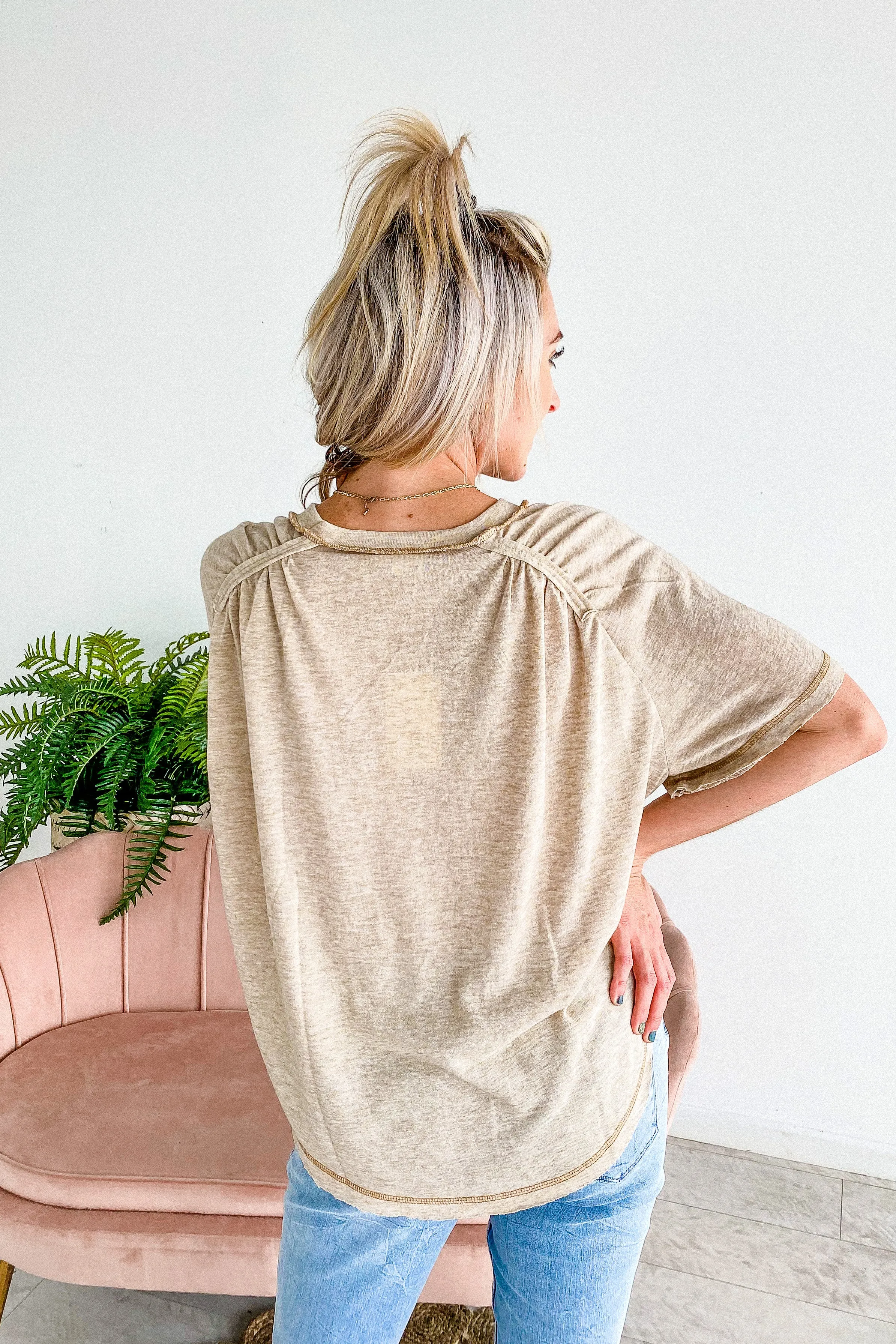 Camryn Taupe Burnout Pocket Tee