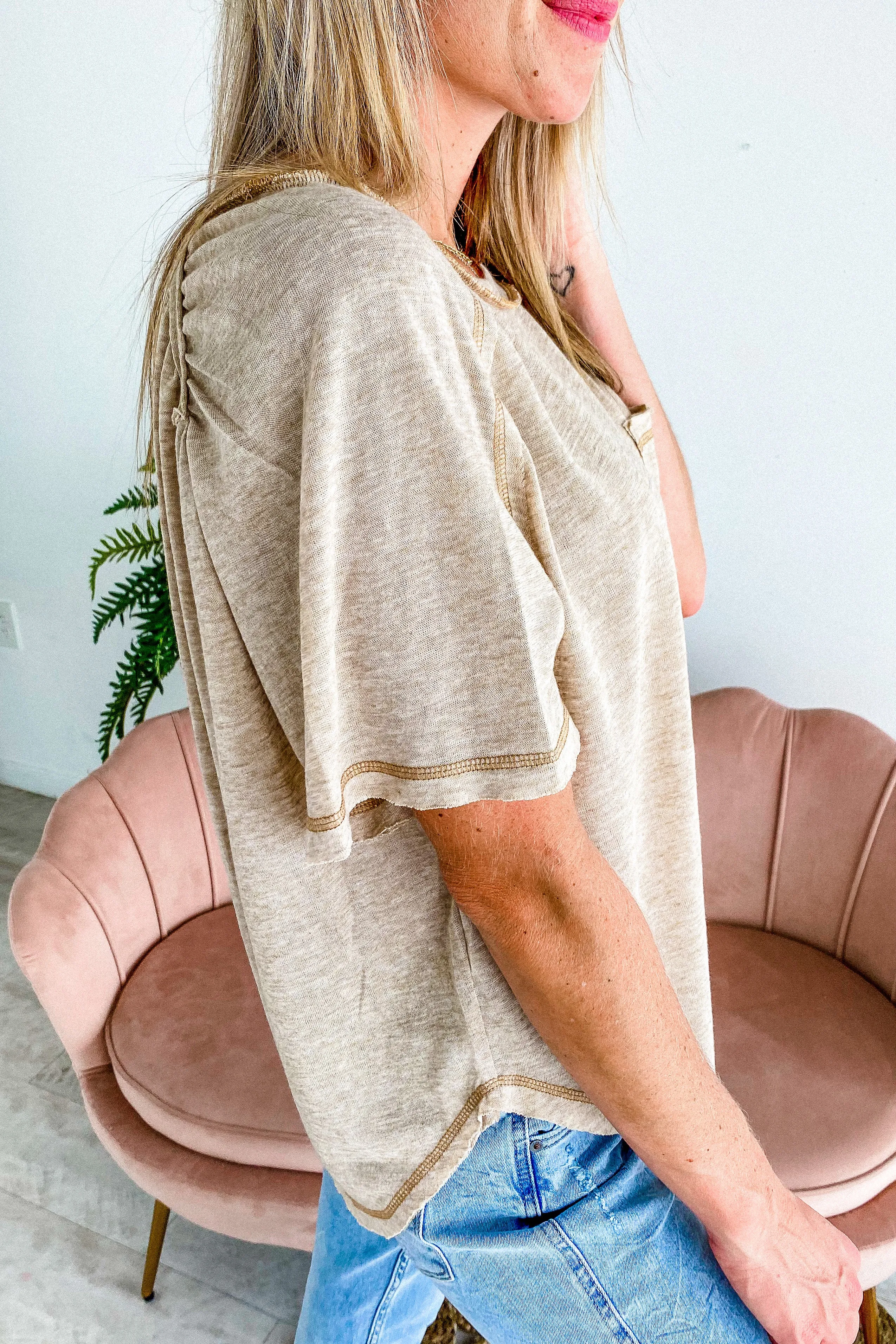 Camryn Taupe Burnout Pocket Tee