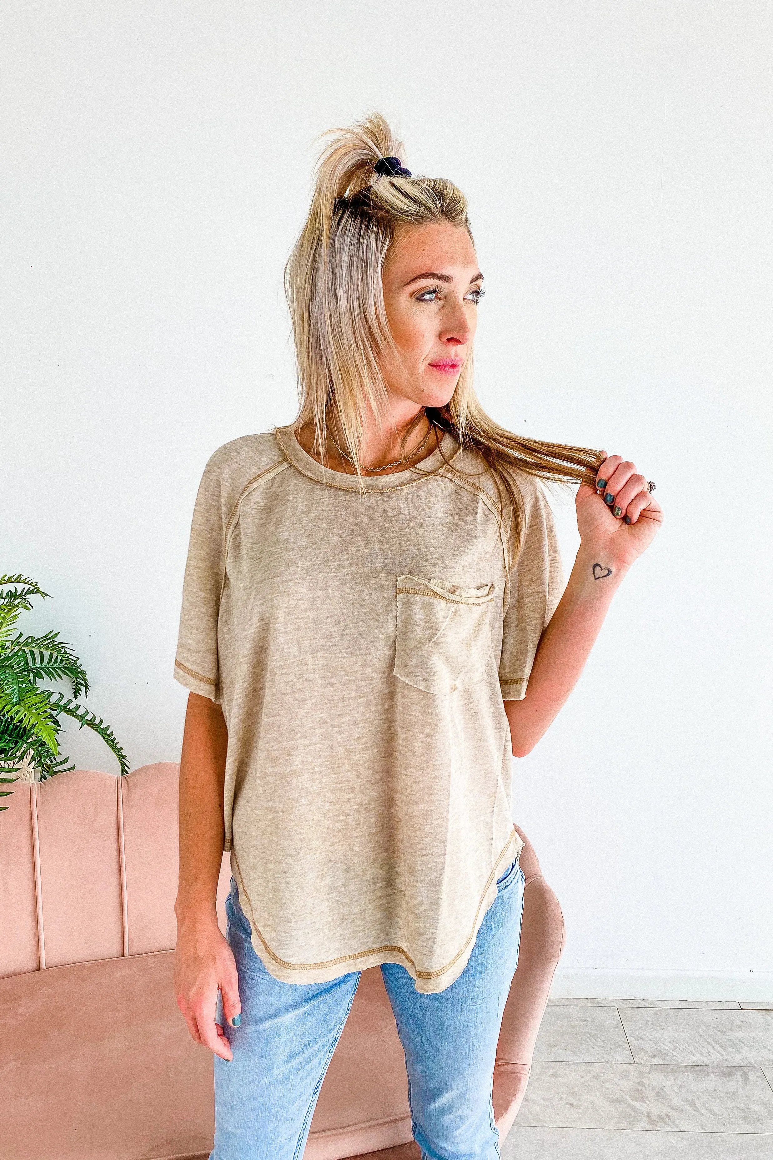 Camryn Taupe Burnout Pocket Tee