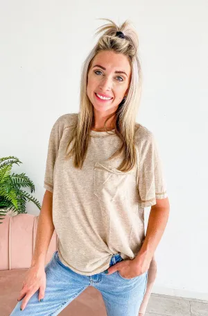 Camryn Taupe Burnout Pocket Tee