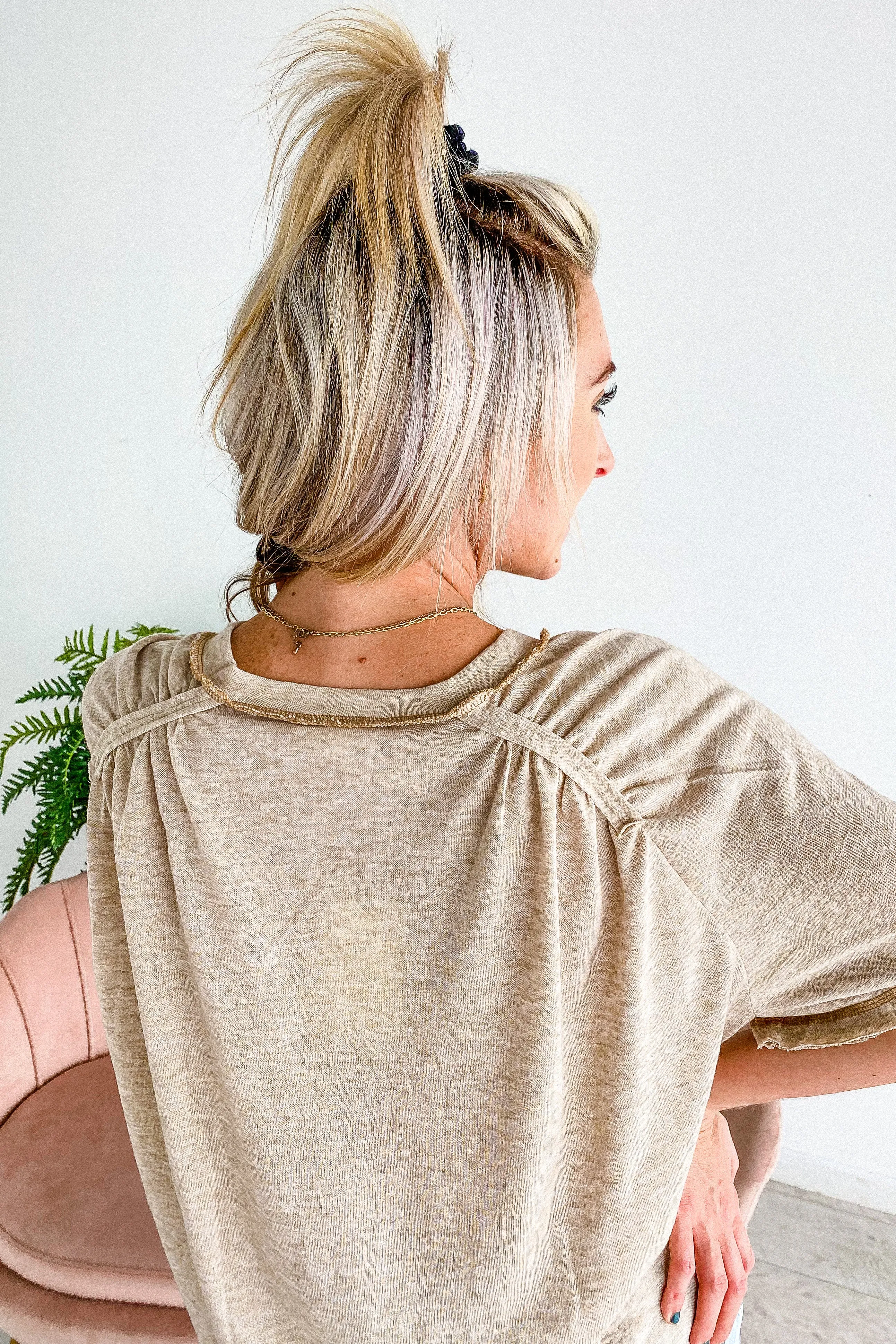 Camryn Taupe Burnout Pocket Tee