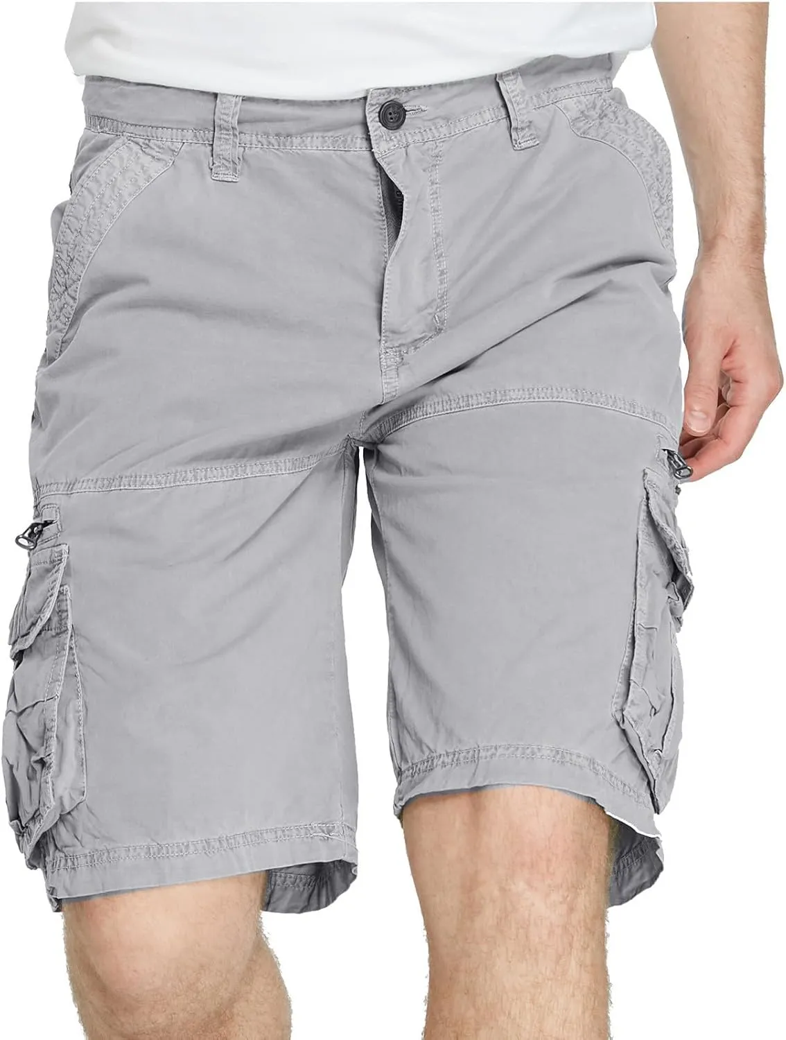 Cargo Shorts for Men Flat Front Summer Outdoors Workwear Slim Fit Trousers Multi Pockets Zipper Straight Leg Shorts