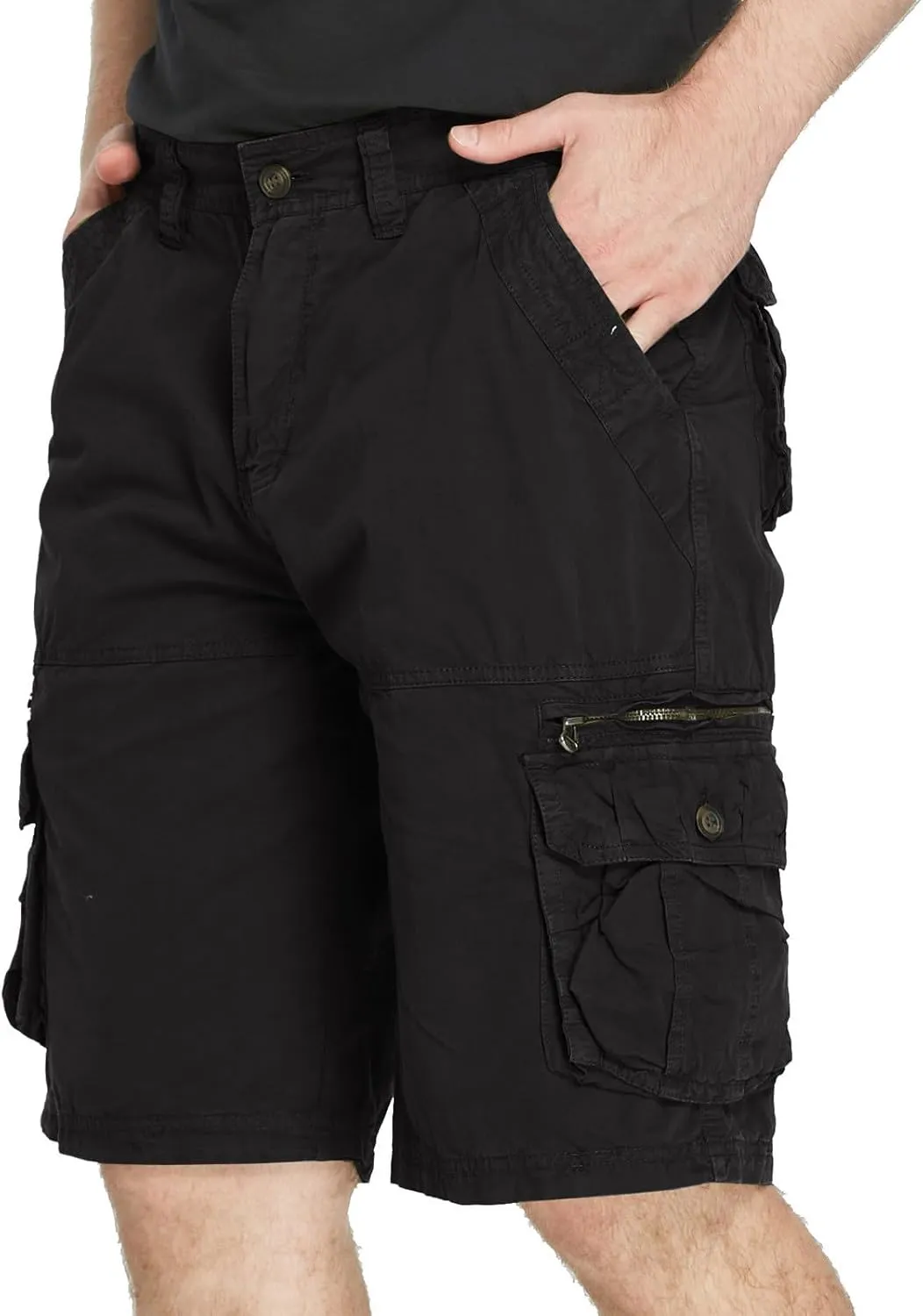 Cargo Shorts for Men Flat Front Summer Outdoors Workwear Slim Fit Trousers Multi Pockets Zipper Straight Leg Shorts