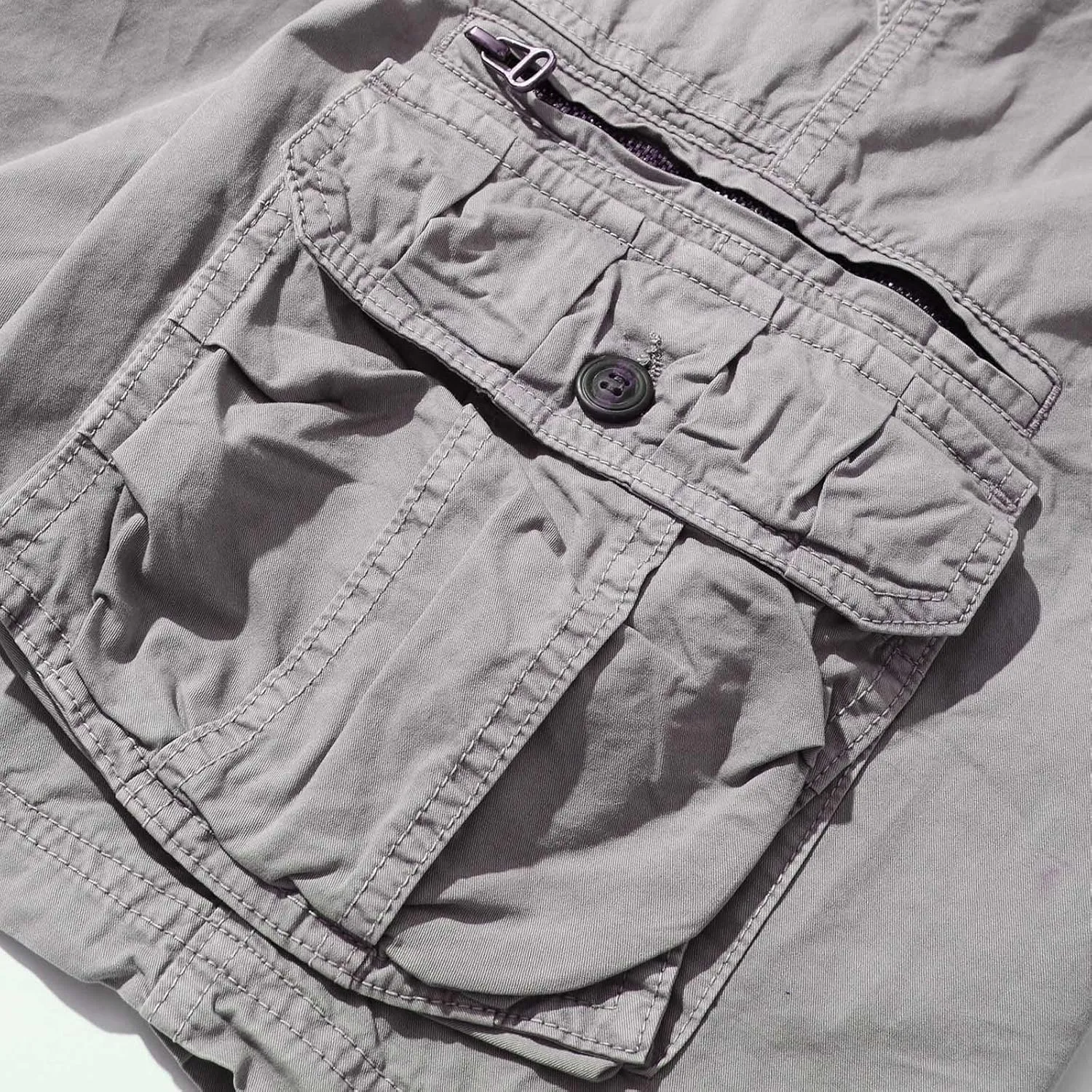 Cargo Shorts for Men Flat Front Summer Outdoors Workwear Slim Fit Trousers Multi Pockets Zipper Straight Leg Shorts