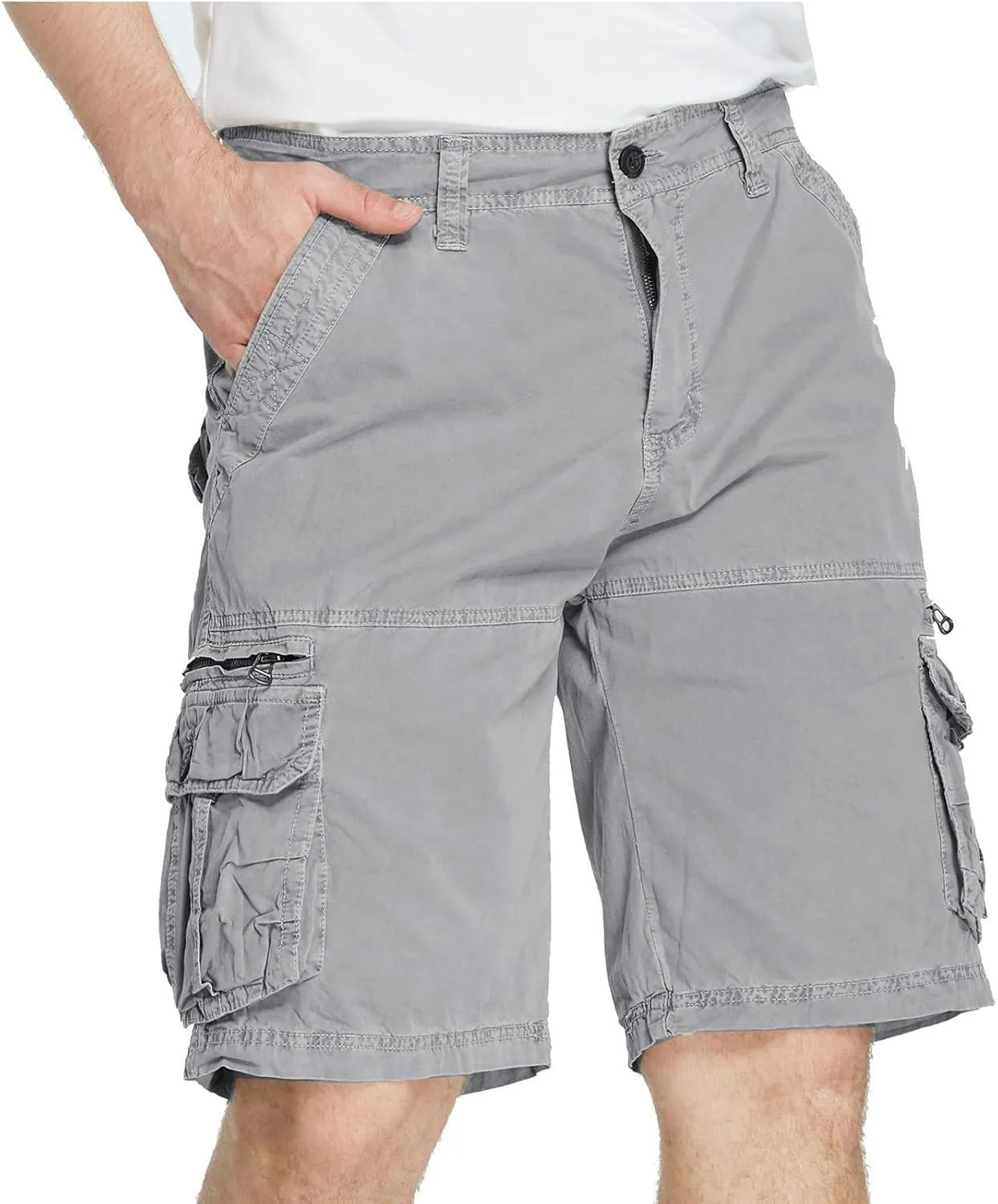 Cargo Shorts for Men Flat Front Summer Outdoors Workwear Slim Fit Trousers Multi Pockets Zipper Straight Leg Shorts