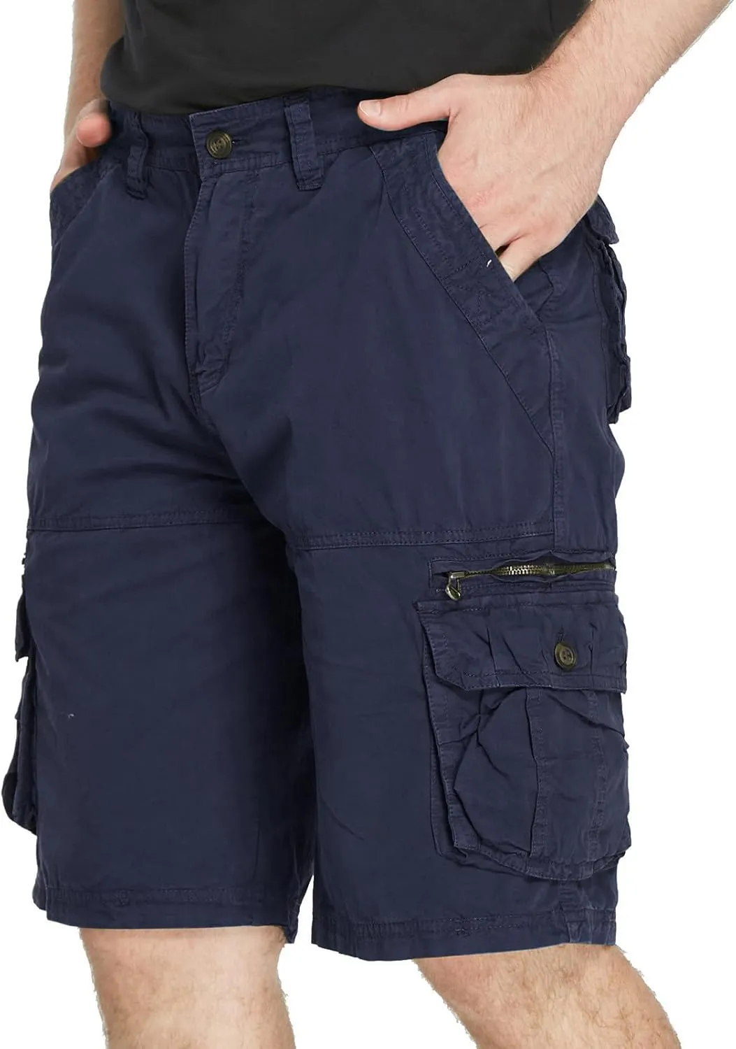 Cargo Shorts for Men Flat Front Summer Outdoors Workwear Slim Fit Trousers Multi Pockets Zipper Straight Leg Shorts
