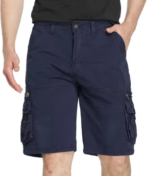 Cargo Shorts for Men Flat Front Summer Outdoors Workwear Slim Fit Trousers Multi Pockets Zipper Straight Leg Shorts
