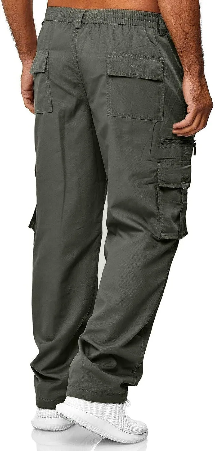 Cargo Work Pant Mens Elastic Waist Casual Lounge Pants Beach Walking Running Sweatpants Loose Joggers