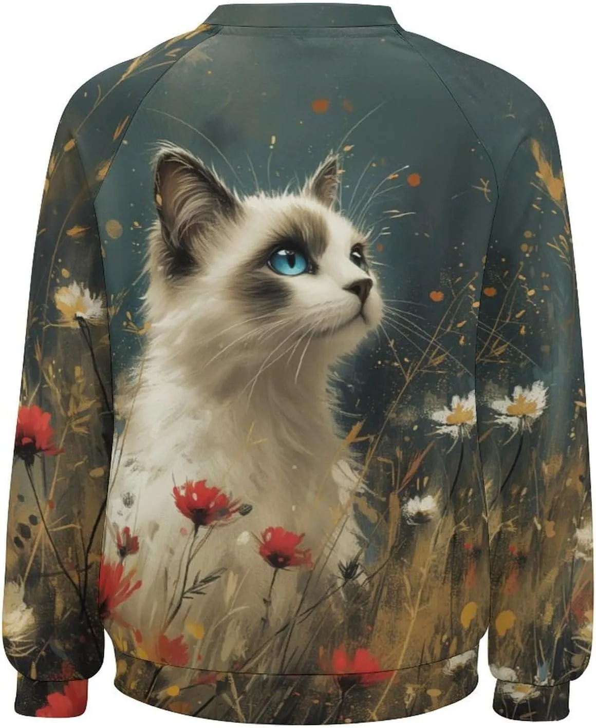 Cat Sweatshirts for Women Cute Cat Sweater Graphic Crewneck Sweatshirts Oversized Novelty Funny Sweatshirts Sweater